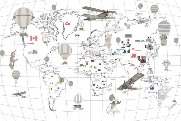 Vzdělávací Svět Mapa Tapety Design Pro Dětské Pokoje — Stock fotografie