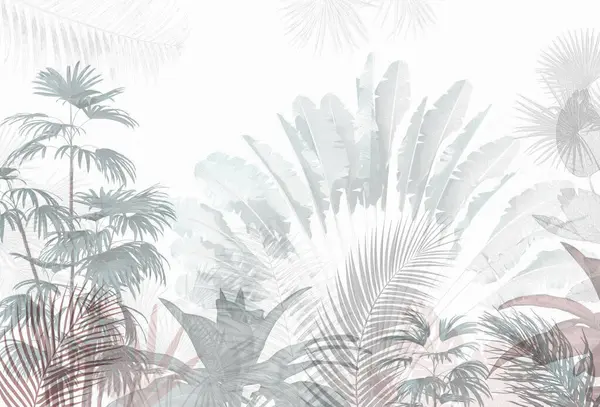 Tropical trees and leaves wallpaper design, oil paint effect
