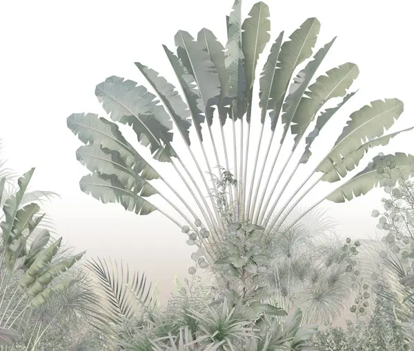 Tropik Ağaçlar Yapraklar Duvar Kağıdı Tasarımı Yağlı Boya Etkisi Stok Fotoğraf