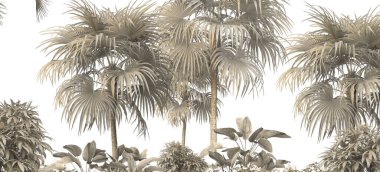 Tropik ağaçlar ve yapraklar duvar kağıdı tasarımı, yağlı boya etkisi