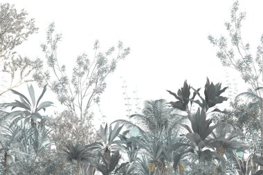 Tropik ağaçlar ve yapraklar duvar kağıdı tasarımı, yağlı boya etkisi