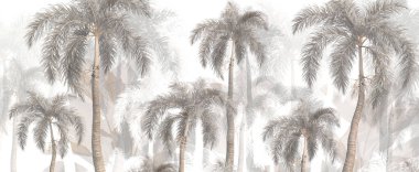 Tropik ağaçlar ve yapraklar duvar kağıdı tasarımı, yağlı boya etkisi