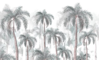 Tropik ağaçlar ve yapraklar duvar kağıdı tasarımı, yağlı boya etkisi