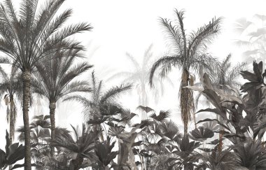 Tropik orman manzarası duvar kağıdı tasarımı - Duvar kağıdı - 3 boyutlu illüstrasyon