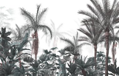 Tropik orman manzarası duvar kağıdı tasarımı - Duvar kağıdı - 3 boyutlu illüstrasyon