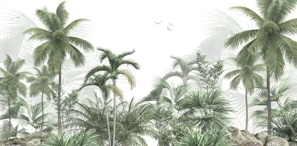 Tropical forest landscape wallpaper design - Mural wallpaper - 3D illustration