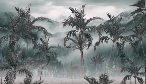 Tropical forest landscape wallpaper design - Mural wallpaper - 3D illustration