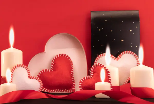 Papier Peint Saint Valentin Avec Une Boîte Cadeau Des Cœurs — Photo