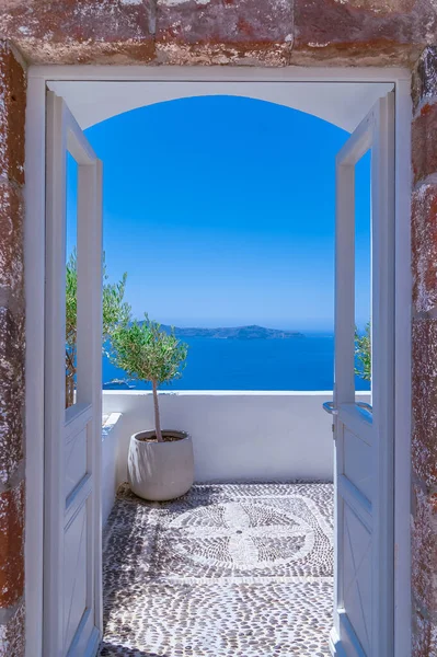 stock image Santorini, view of the village of Thira and the caldera.