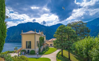 Como Gölü 'nün panoramik manzarası Villa Balbianello, İtalya