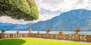 Como Gölü 'nün panoramik manzarası Villa Balbianello, İtalya