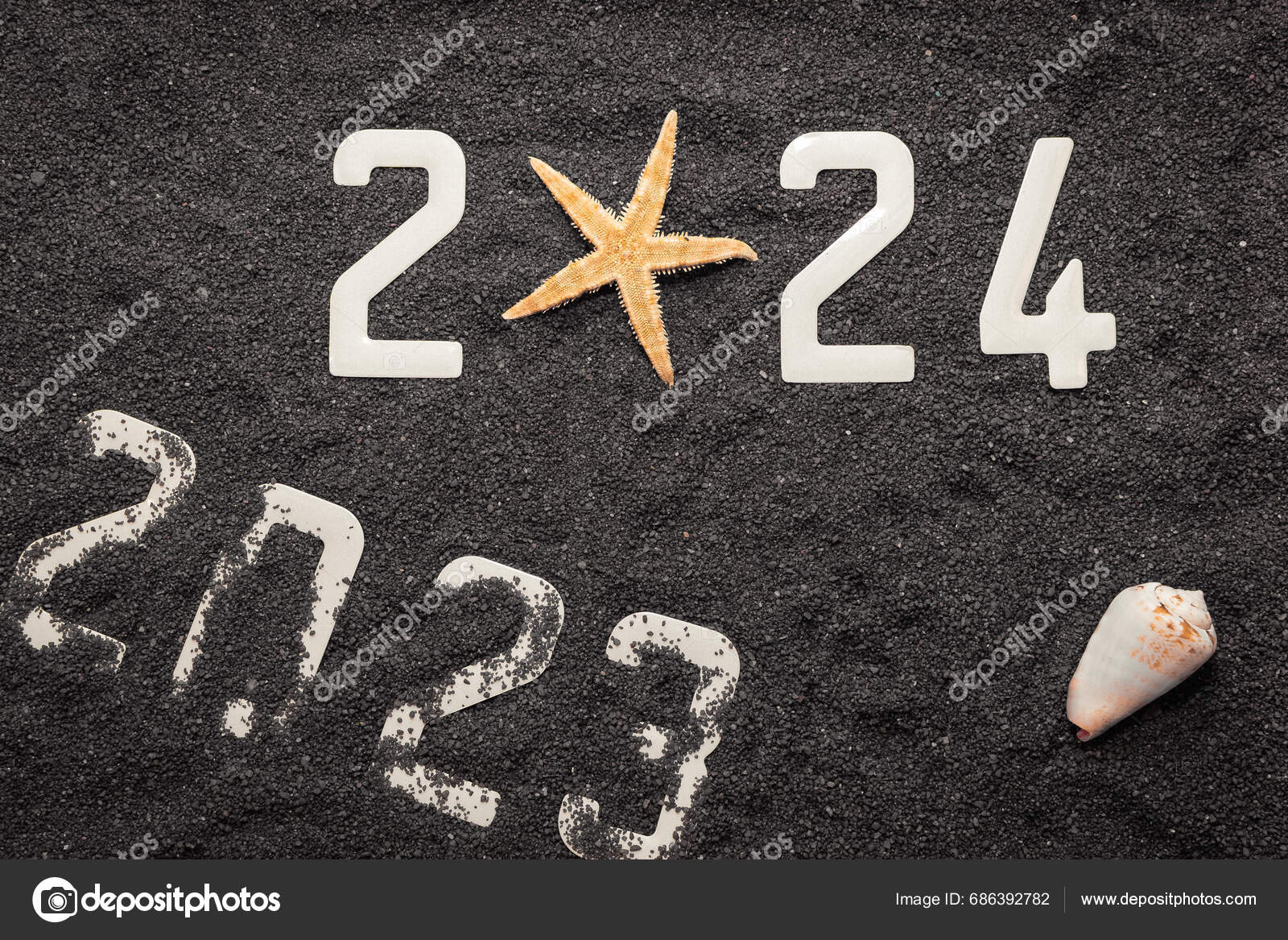 Happy New Year 2025 New Year 2025 Concept Black Sand Stock Photo by