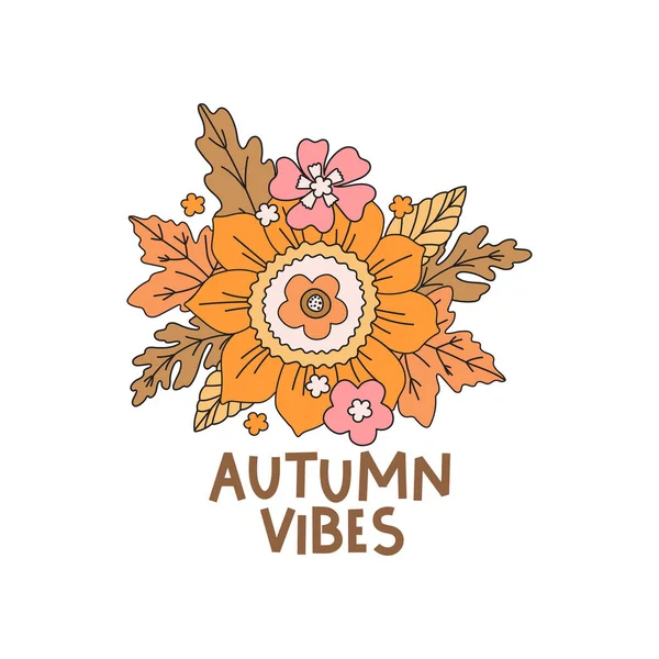 Abstraktní Vektorová Ilustrace Květinami Listy Slunečnice Různými Divokými Květinami Podzimními — Stockový vektor