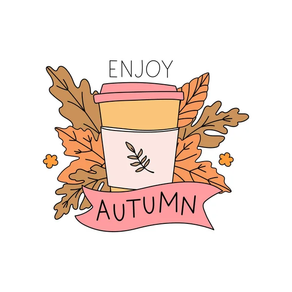 Autumn Composition Hand Lettering Enjoy Autumn Thermos Cup Cool Autumn — Stock Vector
