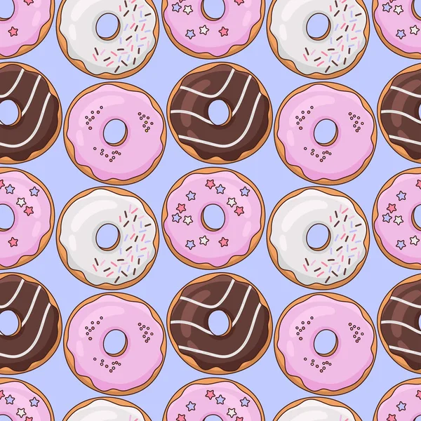 Seamless pattern of multicolored colorful donuts. Vector pattern of confectionery pattern. Can be used for textiles, wrapping paper, menu design.