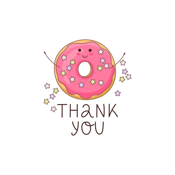 Happy donut - vector illustration of a character grateful for visiting a cafe, bakery or manufacturer's website. Ideal for stickers, banners or posters thanking customers.