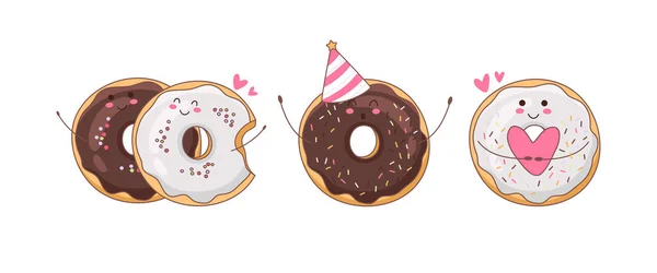 Renkli çörekler. Karalama tarzında bir donut karakterinin vektör çizimi. Kafe, fırın ya da üreticinin web sitesi için mükemmel. Çıkartmalar, kartpostallar, afişler ve posterler için ideal.