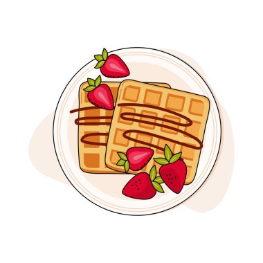 Belgian waffles vector illustration. Healthy eating, cooking, breakfast menu, dessert, recipes. Perfect for banner, website, poster, menu.