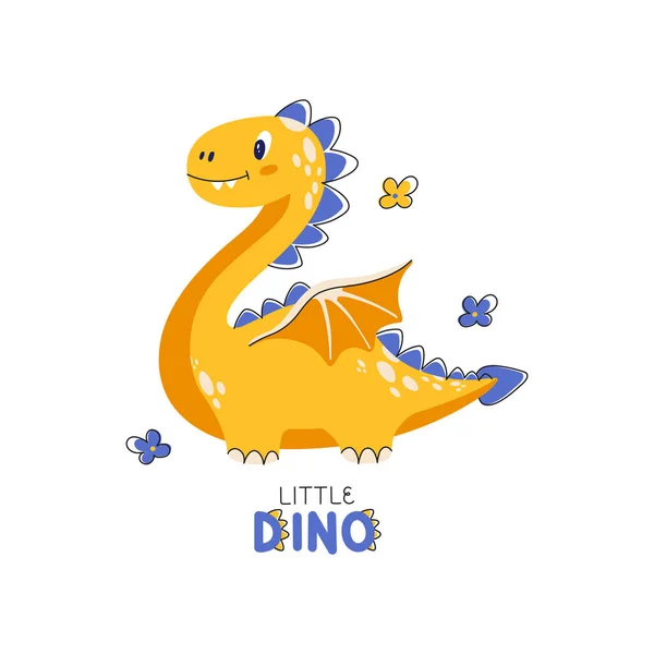 Tatlı küçük dino. Dinozor bebek parmak izi. Çocuk tişörtü için havalı bir illüstrasyon, çocuk kıyafeti, davetiye, farklı çocuk tasarımı..