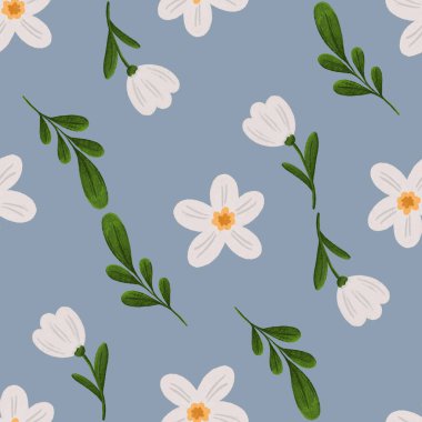 Beyaz çiçeklerle kusursuz desen. Paketleme, desenler, baskılar, tekstil tasarımı için mükemmel.