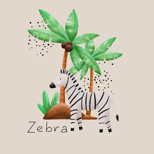 Kinderen Illustratie Met Zebra Kinderen Ontwerpen Elementen Voor Ansichtkaarten Affiches — Stockfoto