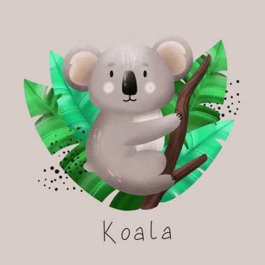 Şirin koala. El çizimi çizimi. Çocuk tasarım elemanları kartpostal, poster, tişört tasarımı ve diğer şeyler için.