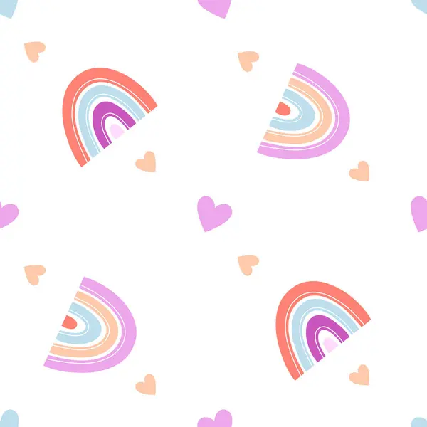 Abstract Seamless Pattern Cute Rainbows Hearts Cute Shirt Textile Design — Vettoriale Stock