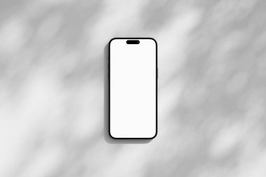 Boş beyaz ekranlı cep telefonunun üst görünümü