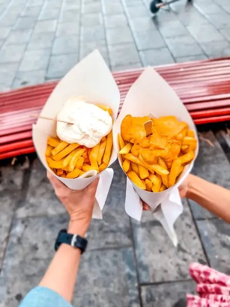 Brüksel 'de patates kızartması. Mayonezli Belçika kızartması.