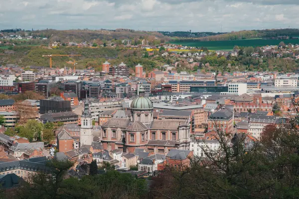 stock image Aerial View of Namur Belgium with the Saint-Aubain Cathedral from the cable cars