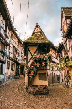 Christmas decorations in Eguisheim, Alsace France clipart