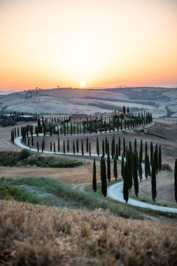 Tuscany 'de Val d' Orcia 'da günbatımı, İtalya Yazın