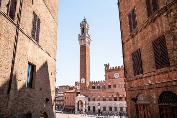 Yaz boyunca Siena, Toskana 'daki Piazza del Campo (veya Del Campo Meydanı)