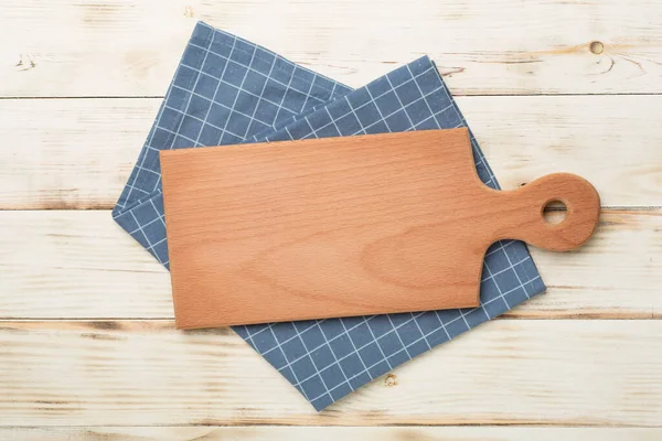 Cutting Board Towel Wooden Background Top View — Stock Photo, Image