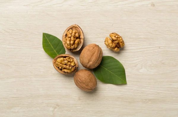 Fresh Walnuts Wooden Background Top View — Stock Photo, Image