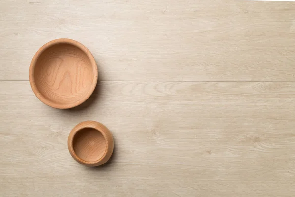 Wooden Bowls Wooden Background Top View — 스톡 사진