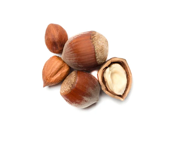 Hazelnuts Isolated White Background Top View — Stock Photo, Image