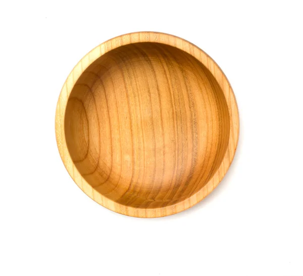 Empty Wooden Bowl Isolated White Top View — Stock Photo, Image