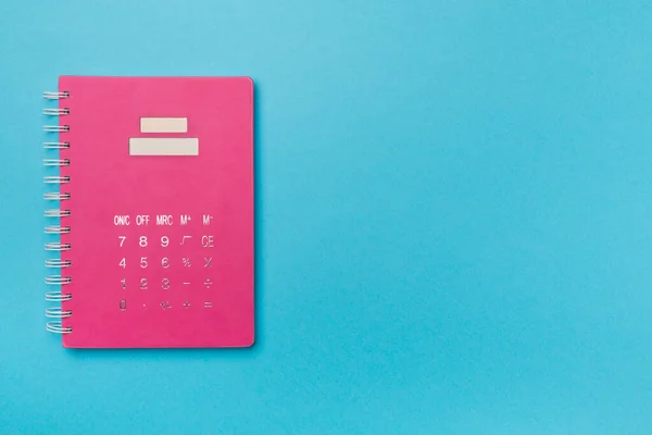 Pink Notebook Calculator Color Background Top View — Stockfoto