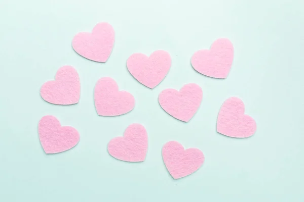 Felt Hearts Color Background Top View — Foto Stock