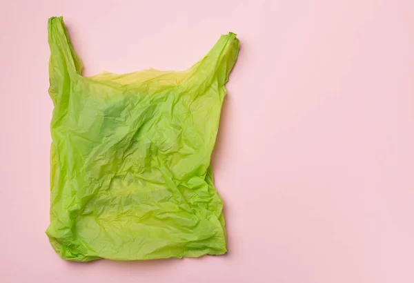 Disposable Plastic Bag Color Background Top View — Foto Stock