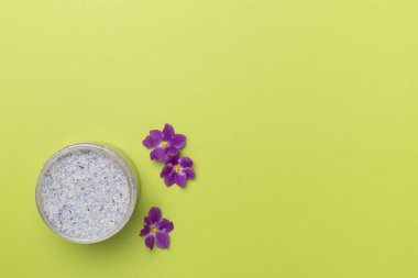 Ahşap arka planda konteynırda doğal fırça, üst görünüm.