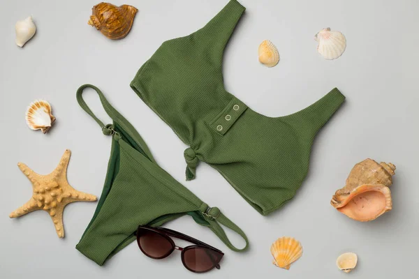 Bellissimo Bikini Verde Sfondo Colori Vista Dall Alto — Foto Stock