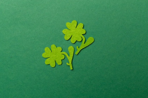 Felt Clover Color Background Top View Patricks Day Concept — Stock Photo, Image