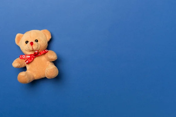 Cute Teddy Bear Color Background Top View — Photo