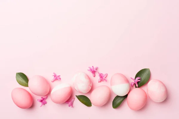 Uova Pasqua Rosa Sfondo Colori Vista Dall Alto — Foto Stock