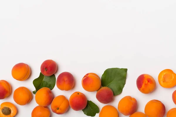 Flat Lay Ripe Apricots White Background Top View — Photo