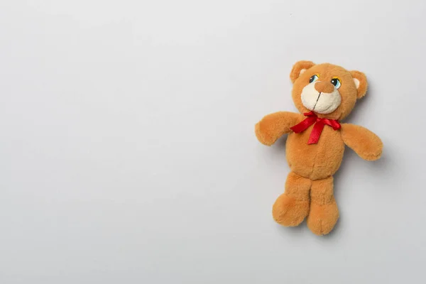 Cute Teddy Bear Color Background Top View — Stok fotoğraf