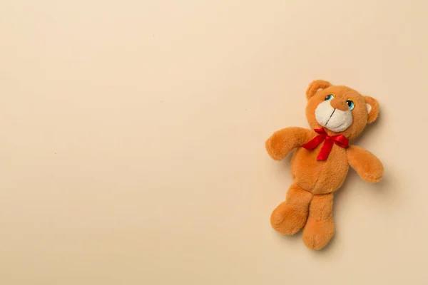 Cute Teddy Bear Color Background Top View — 스톡 사진