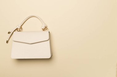 Renkli arka planda moda deri çanta, üst görünüm